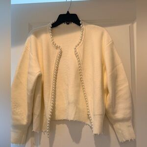 Commense Cream Pearl-Embellished Cardigan